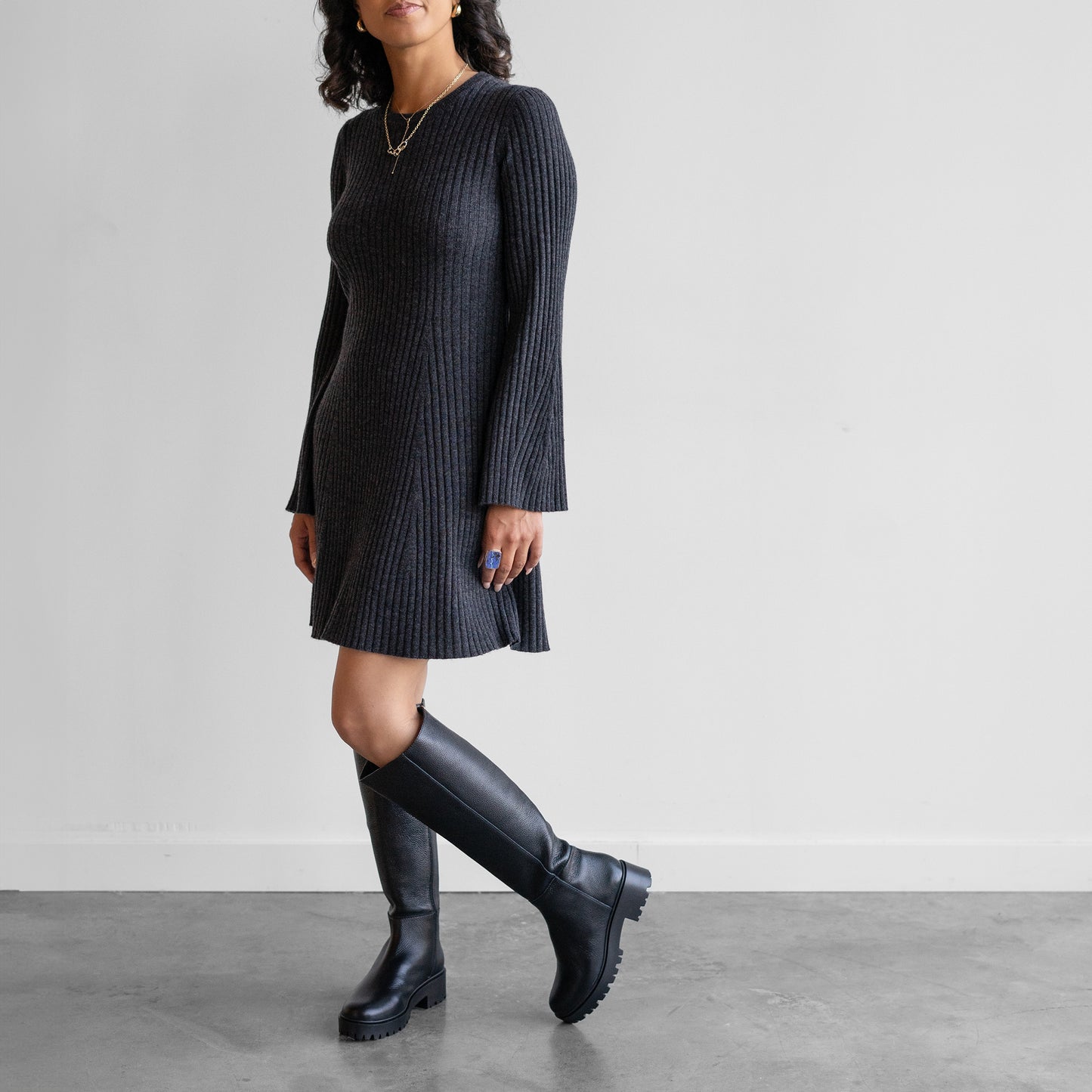 Ribbed Sweater Dress in Volcano Grey