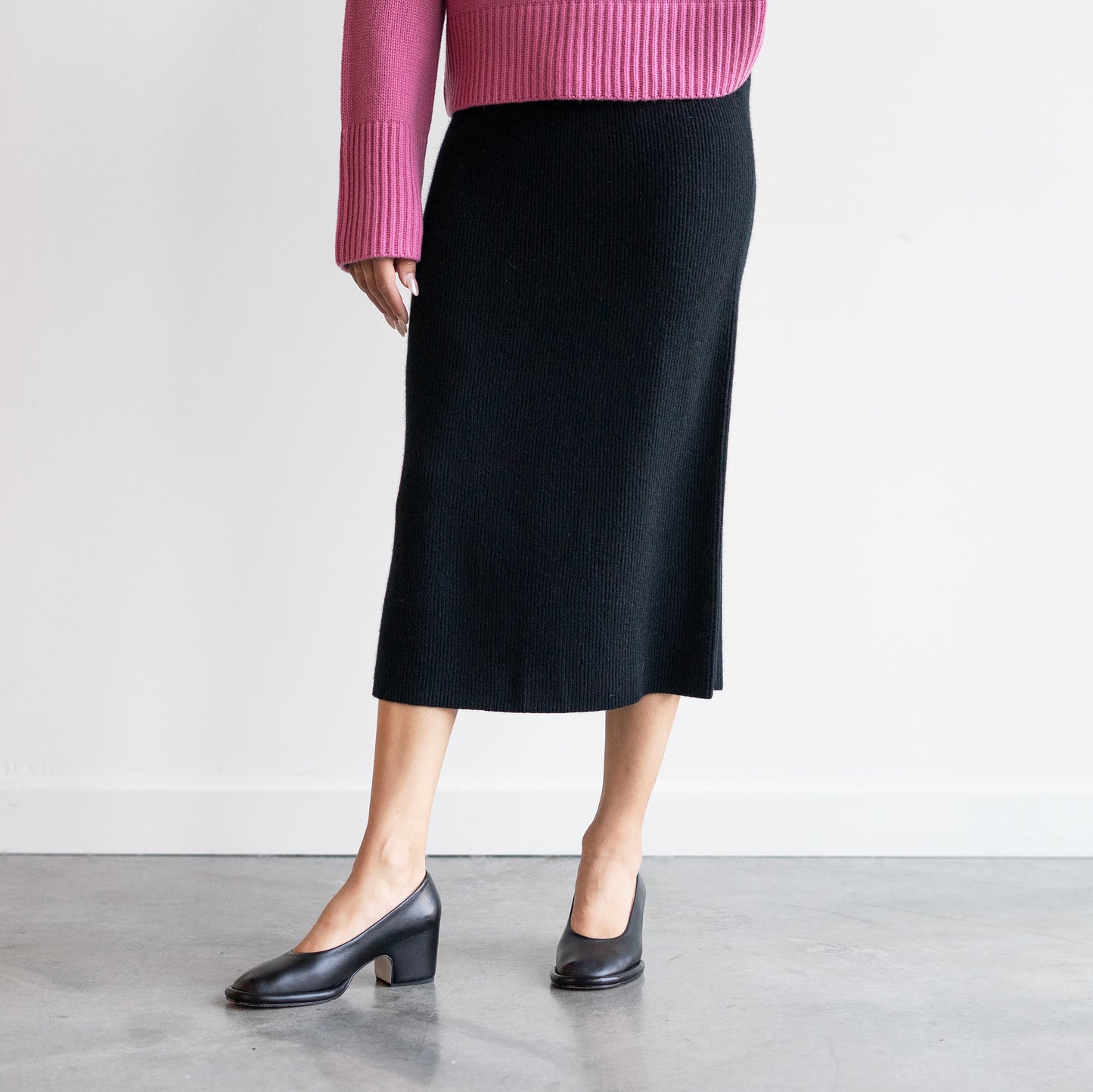 Rib Knit Skirt in Black Cashmere