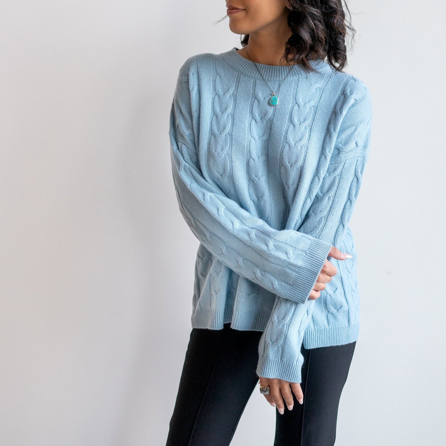 Vilma Cable Knit Sweater in Powder Blue