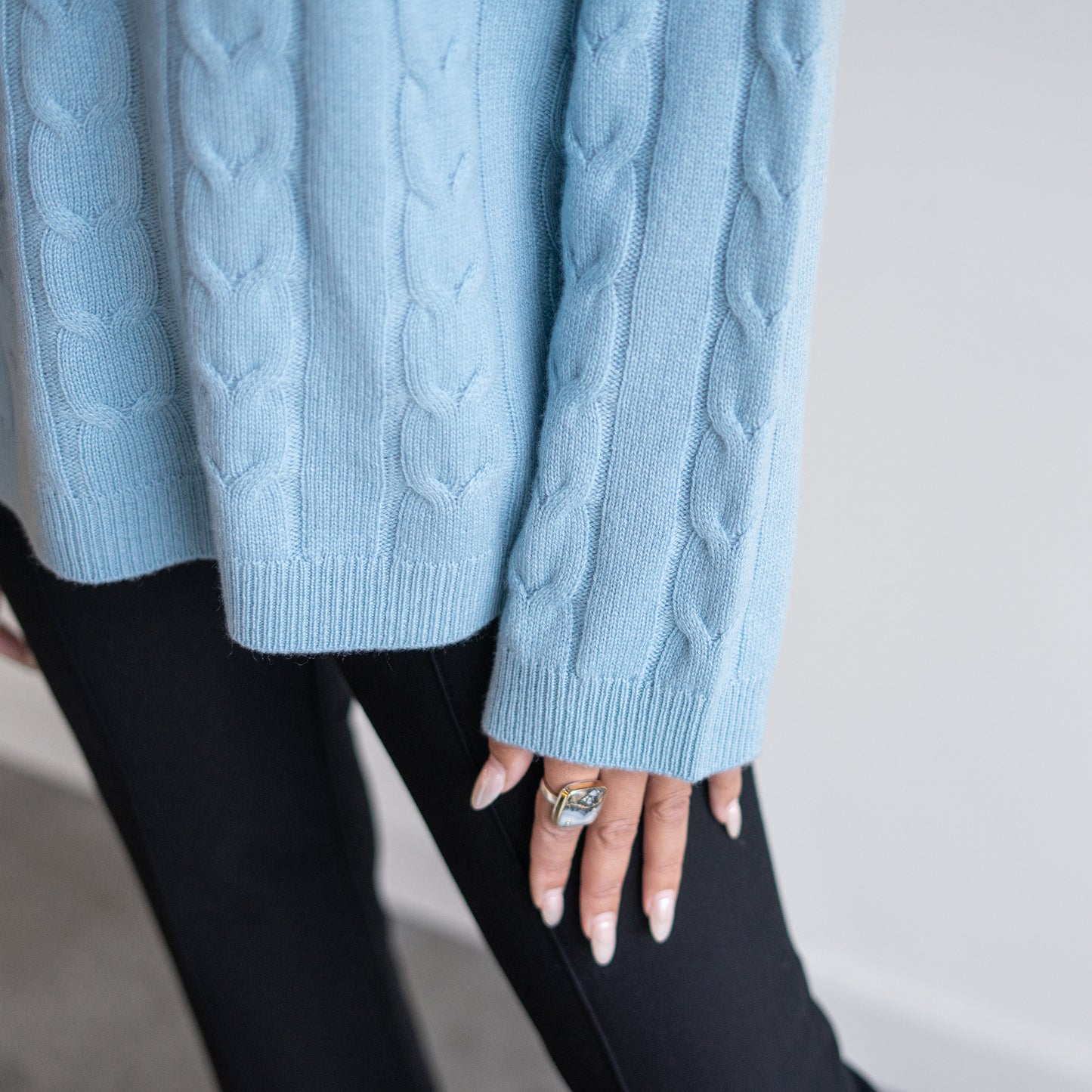 Vilma Cable Knit Sweater in Powder Blue