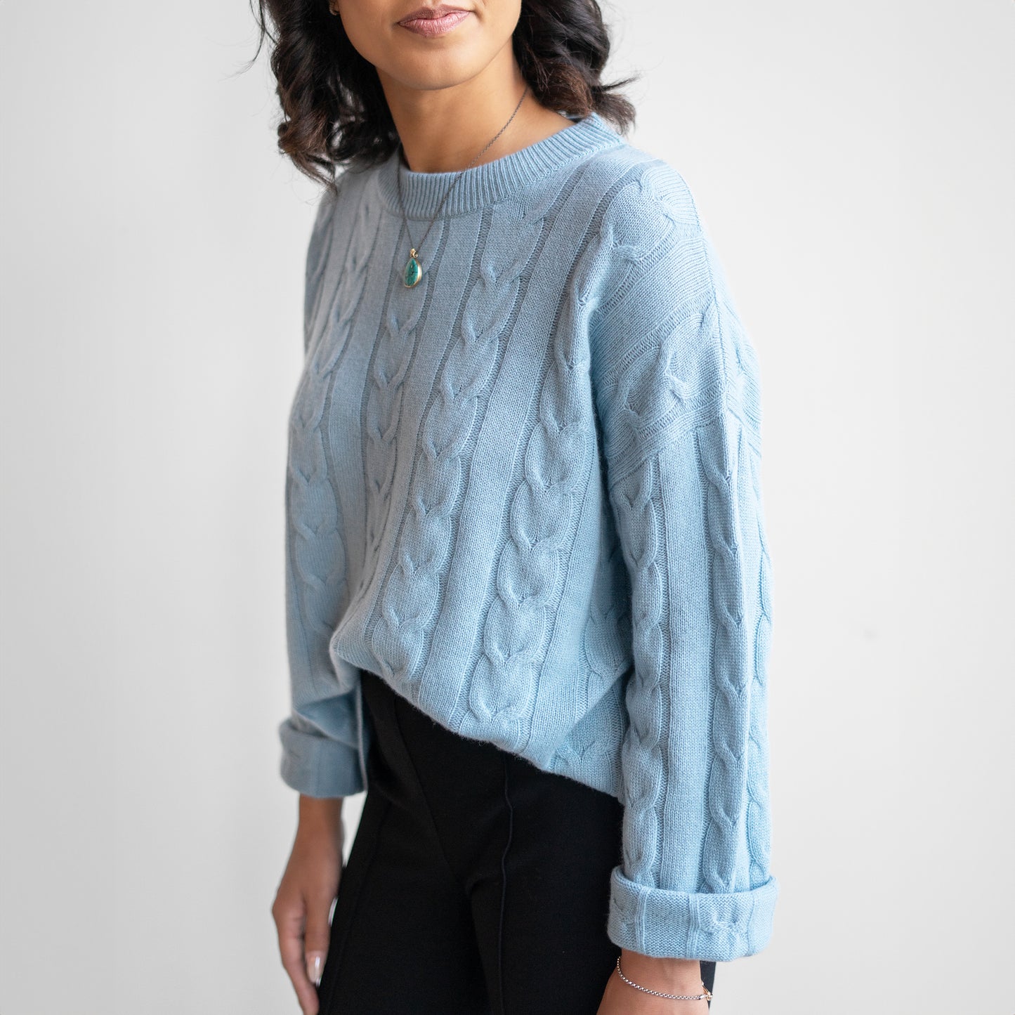 Vilma Cable Knit Sweater in Powder Blue