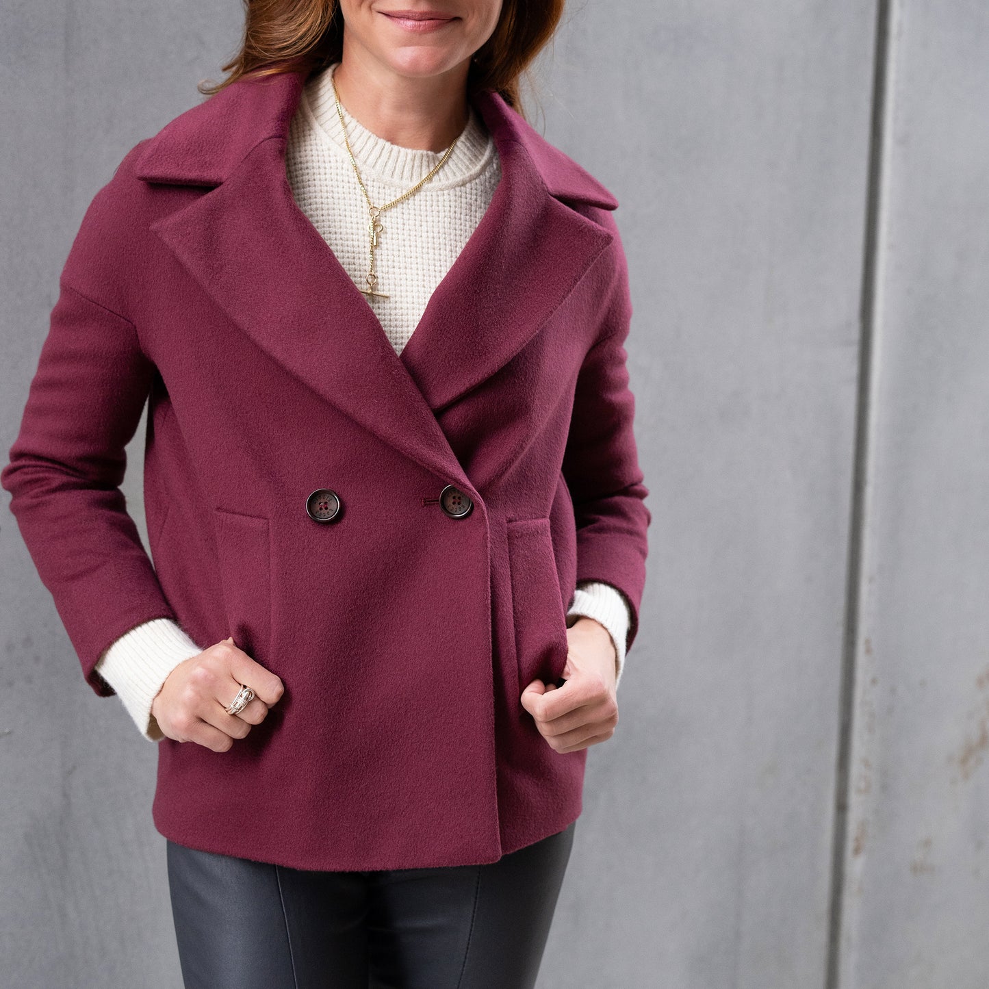 Double Breasted Short Coat in Merlot