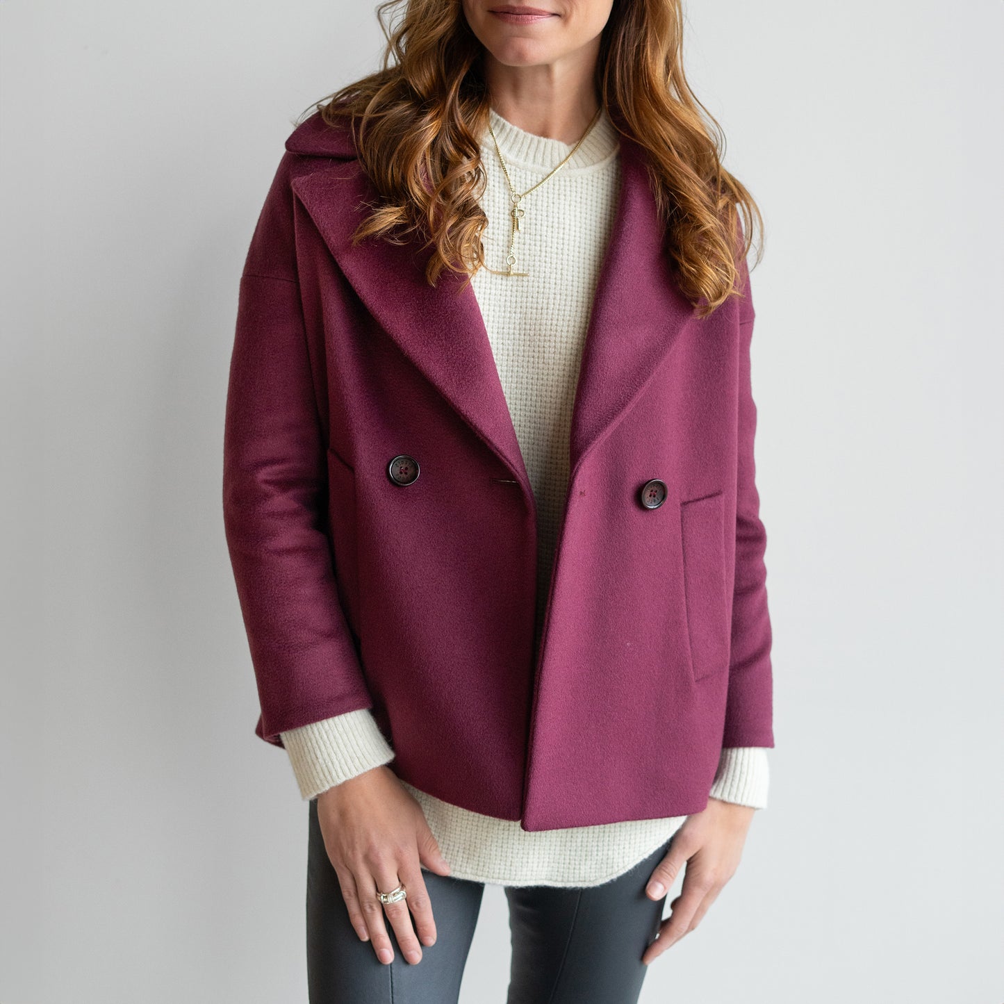 Double Breasted Short Coat in Merlot