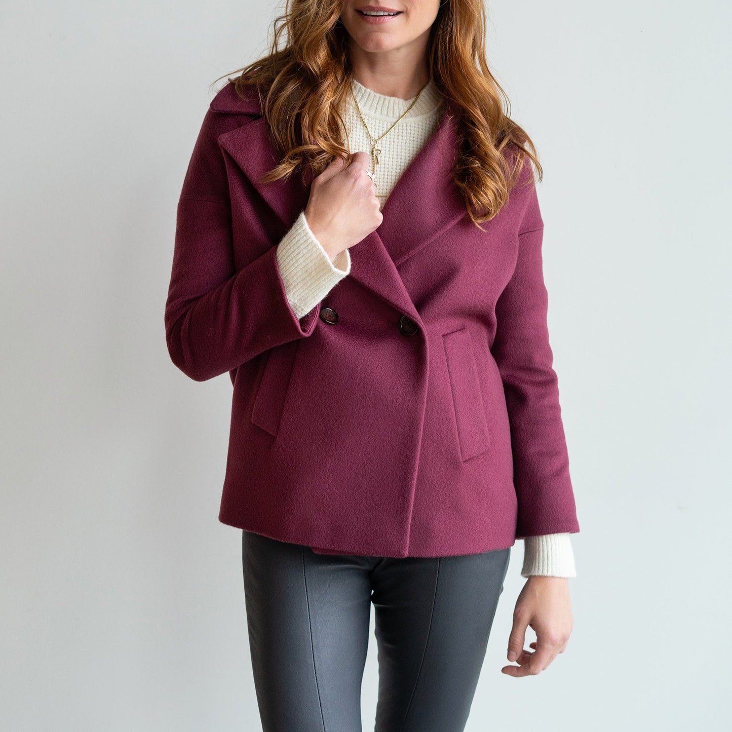 Double Breasted Short Coat in Merlot