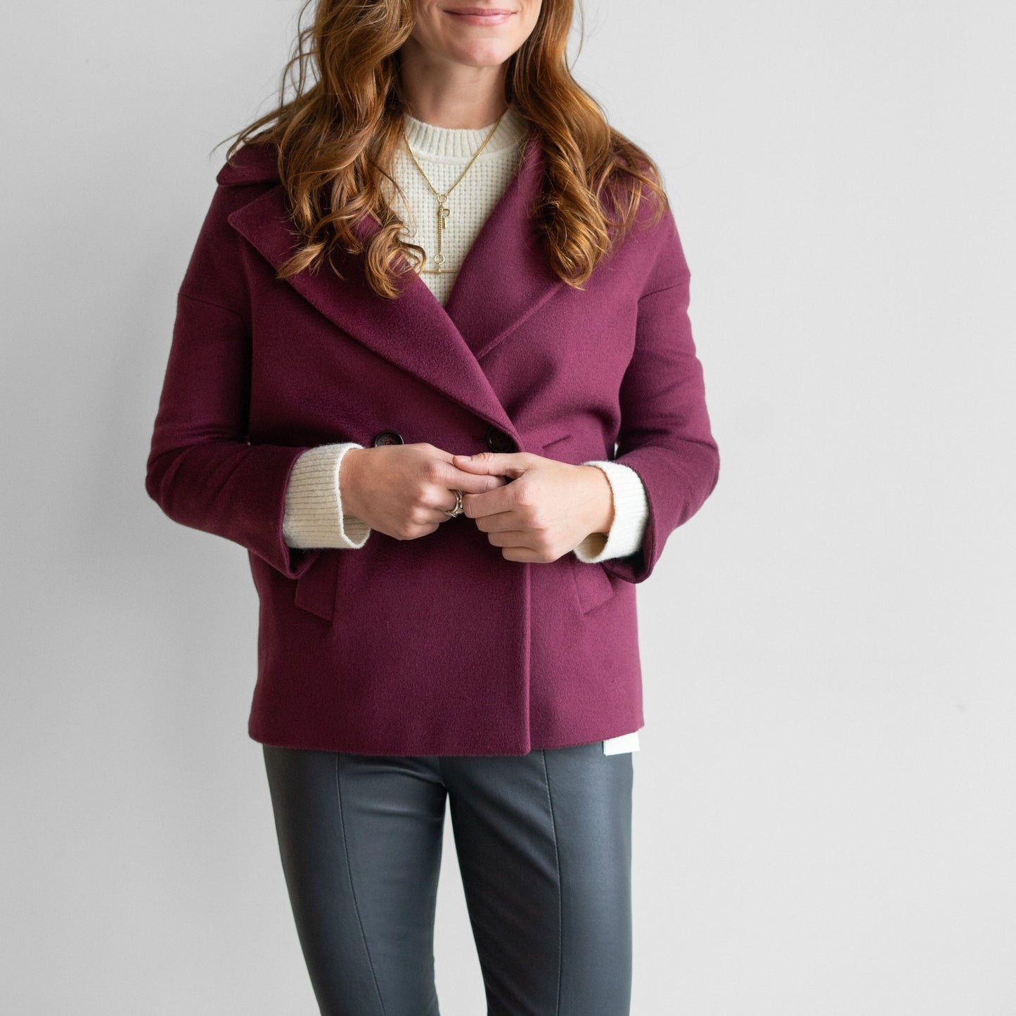 Double Breasted Short Coat in Merlot