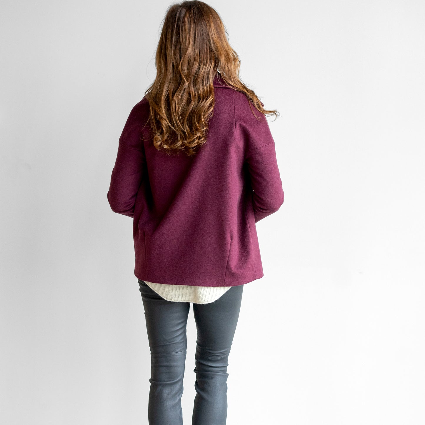 Double Breasted Short Coat in Merlot