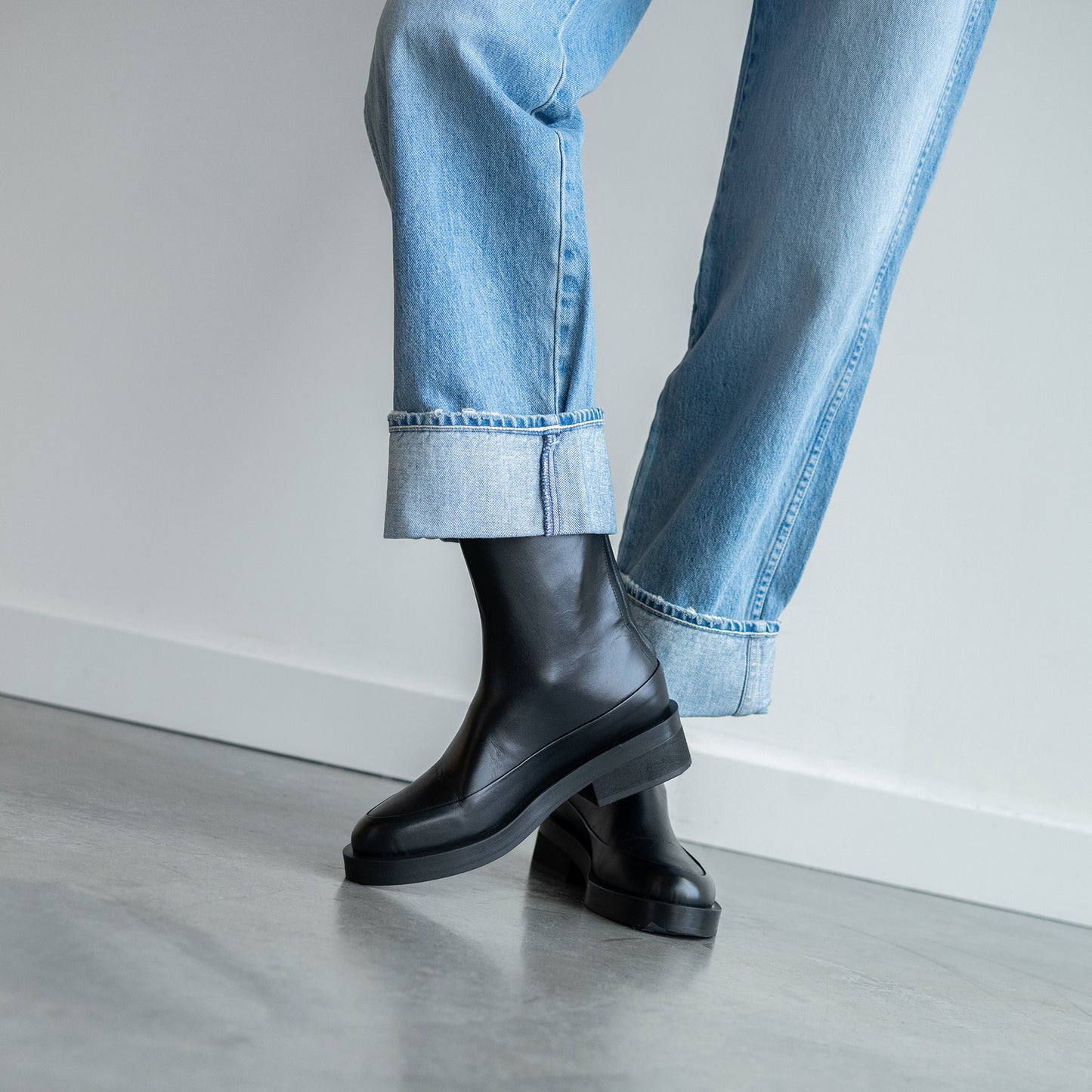 Marion Leather Lug Boot in Black