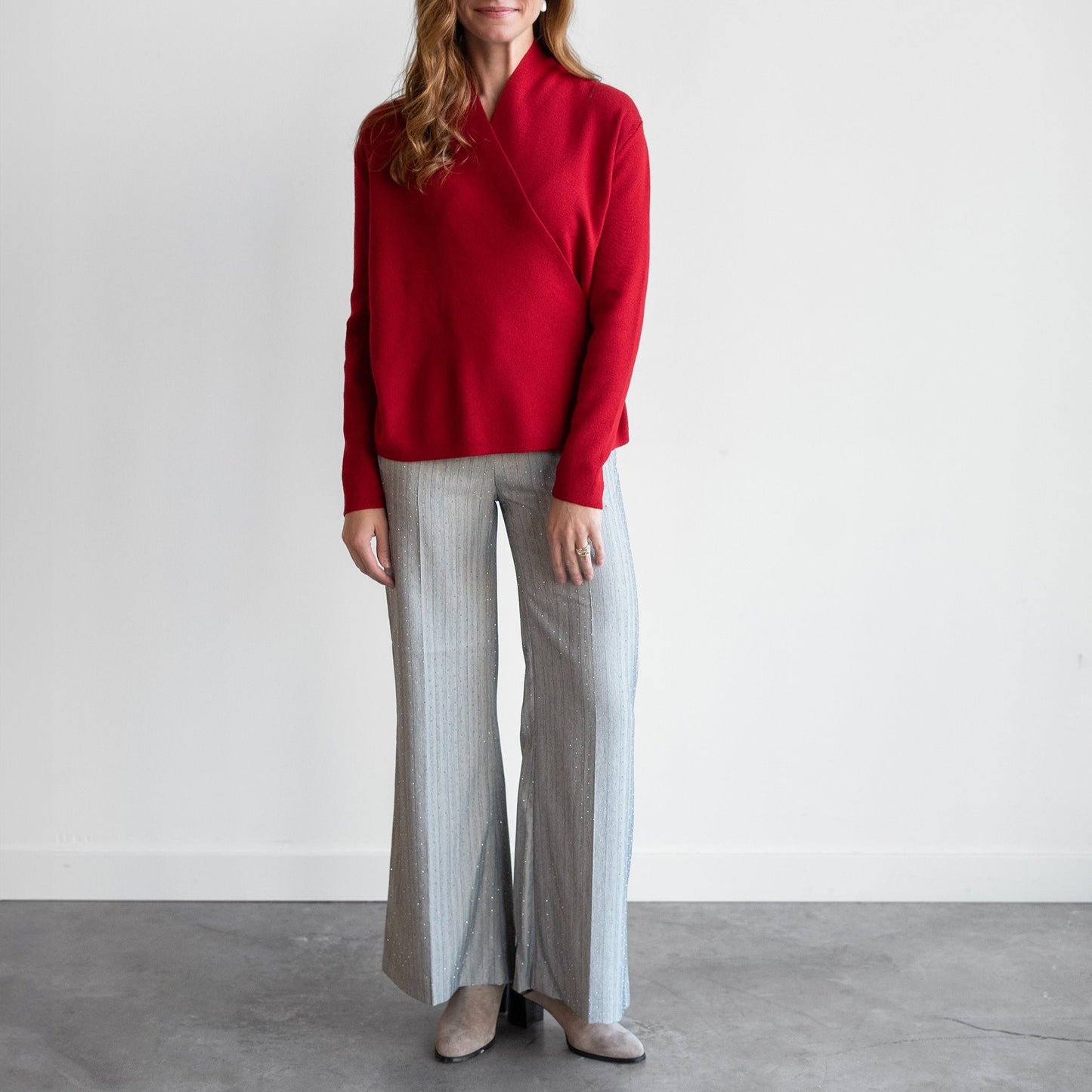 Surplice Knit Sweater in Red