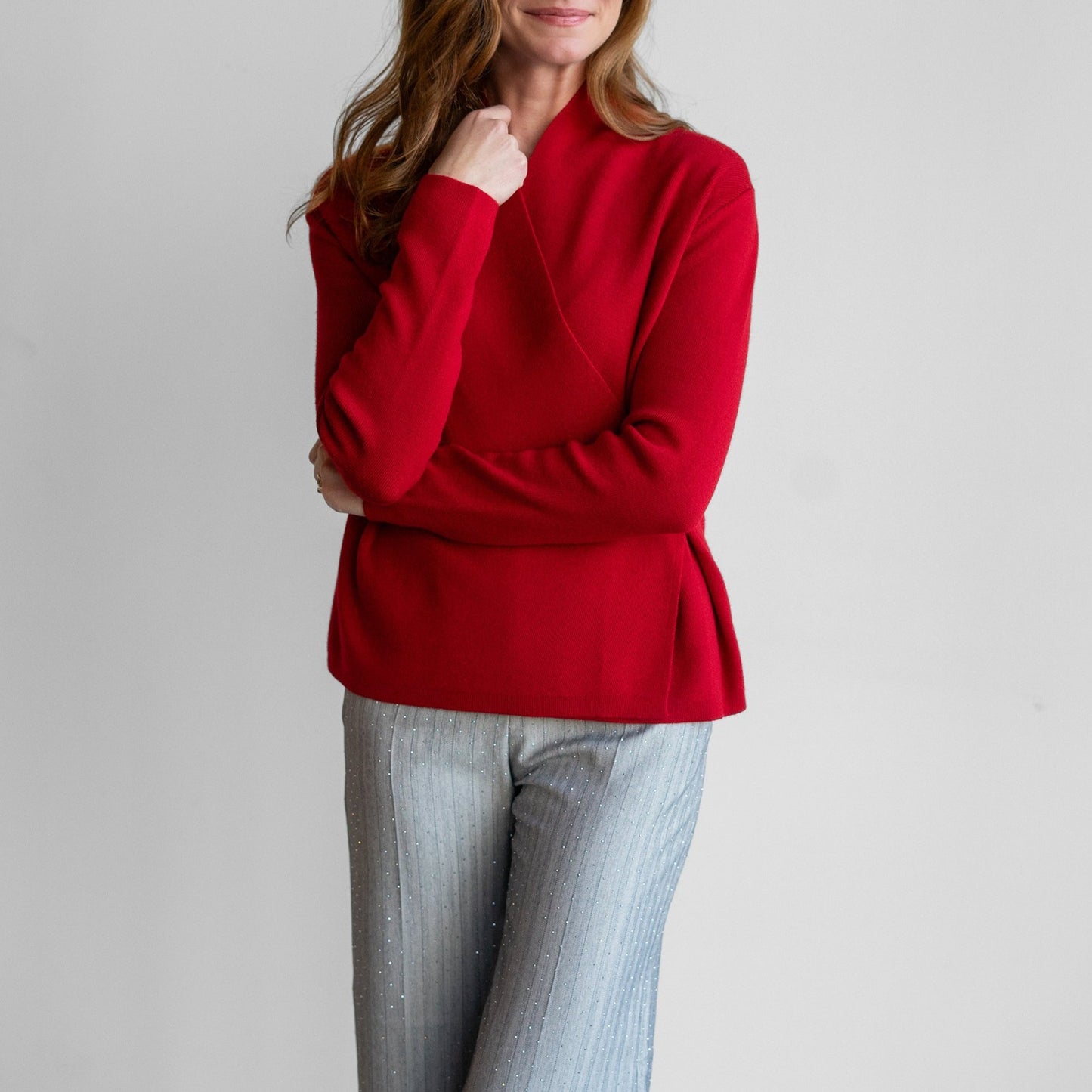 Surplice Knit Sweater in Red