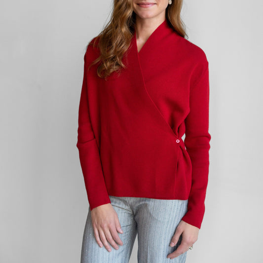 Surplice Knit Sweater in Red