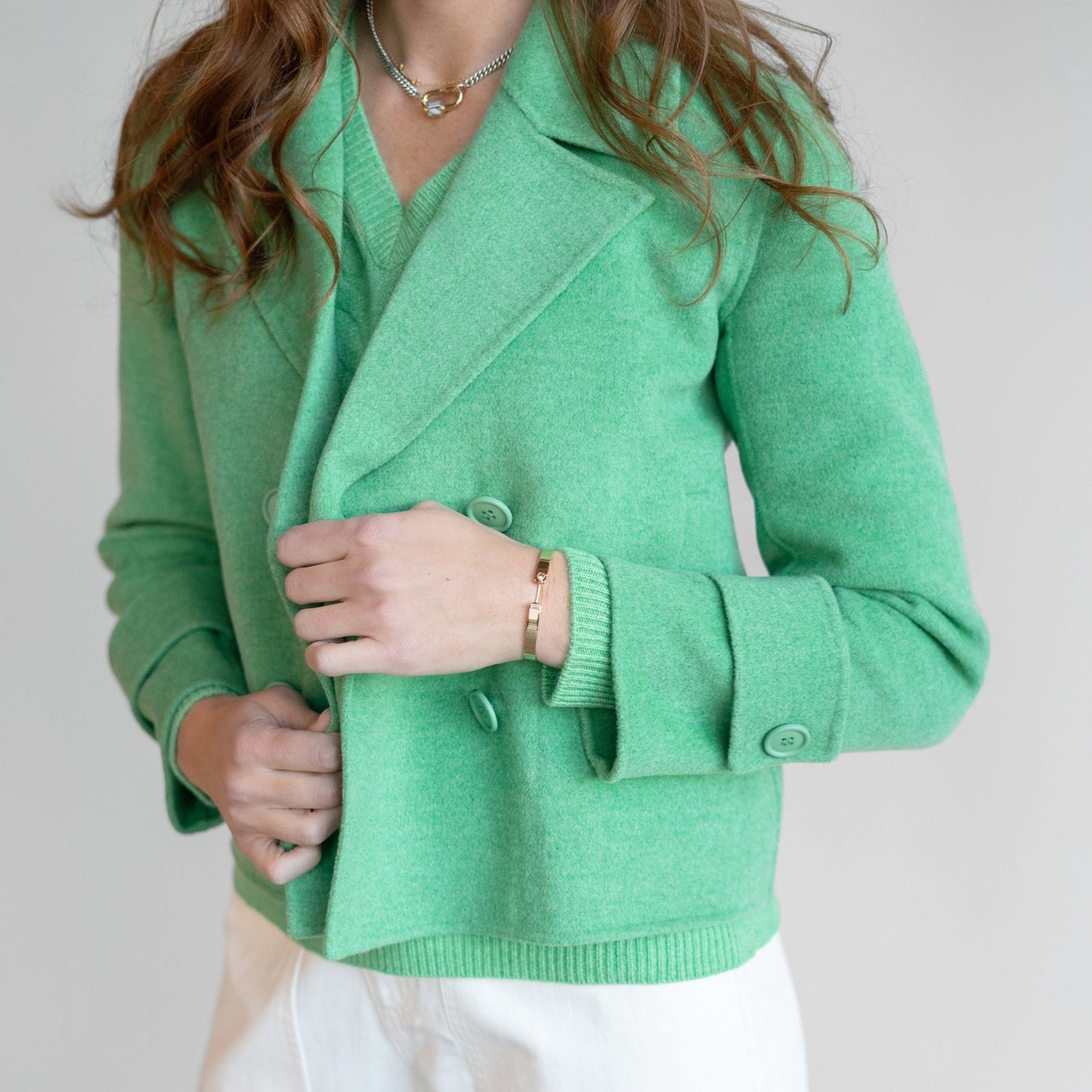 Knit Short Trench Coat in Jade