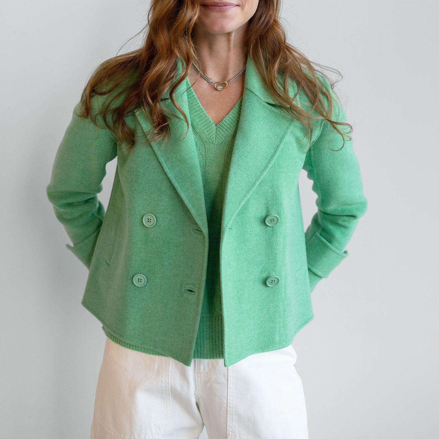 Knit Short Trench Coat in Jade