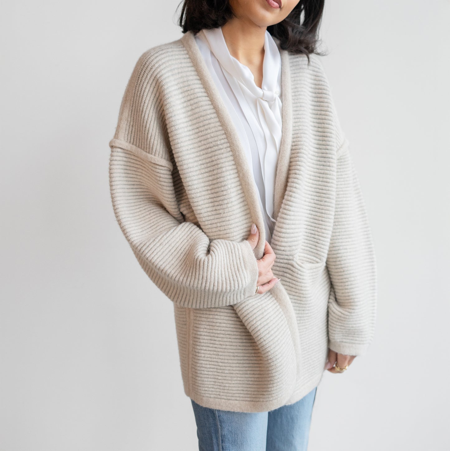 Ottoman Cardigan in Alabaster & Carrara