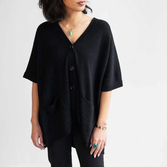 V-Neck Cardigan Sweater Vest in Noir