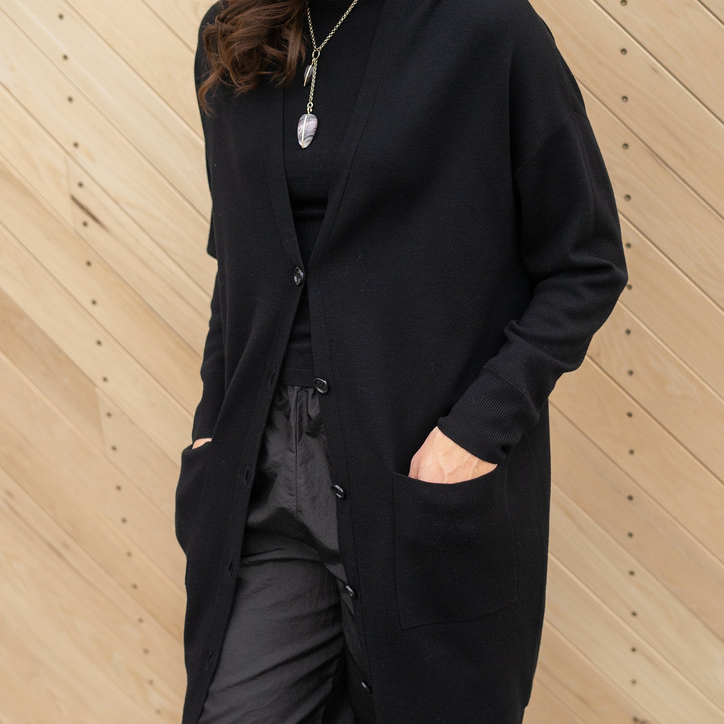 Button Up Knit Duster in Black