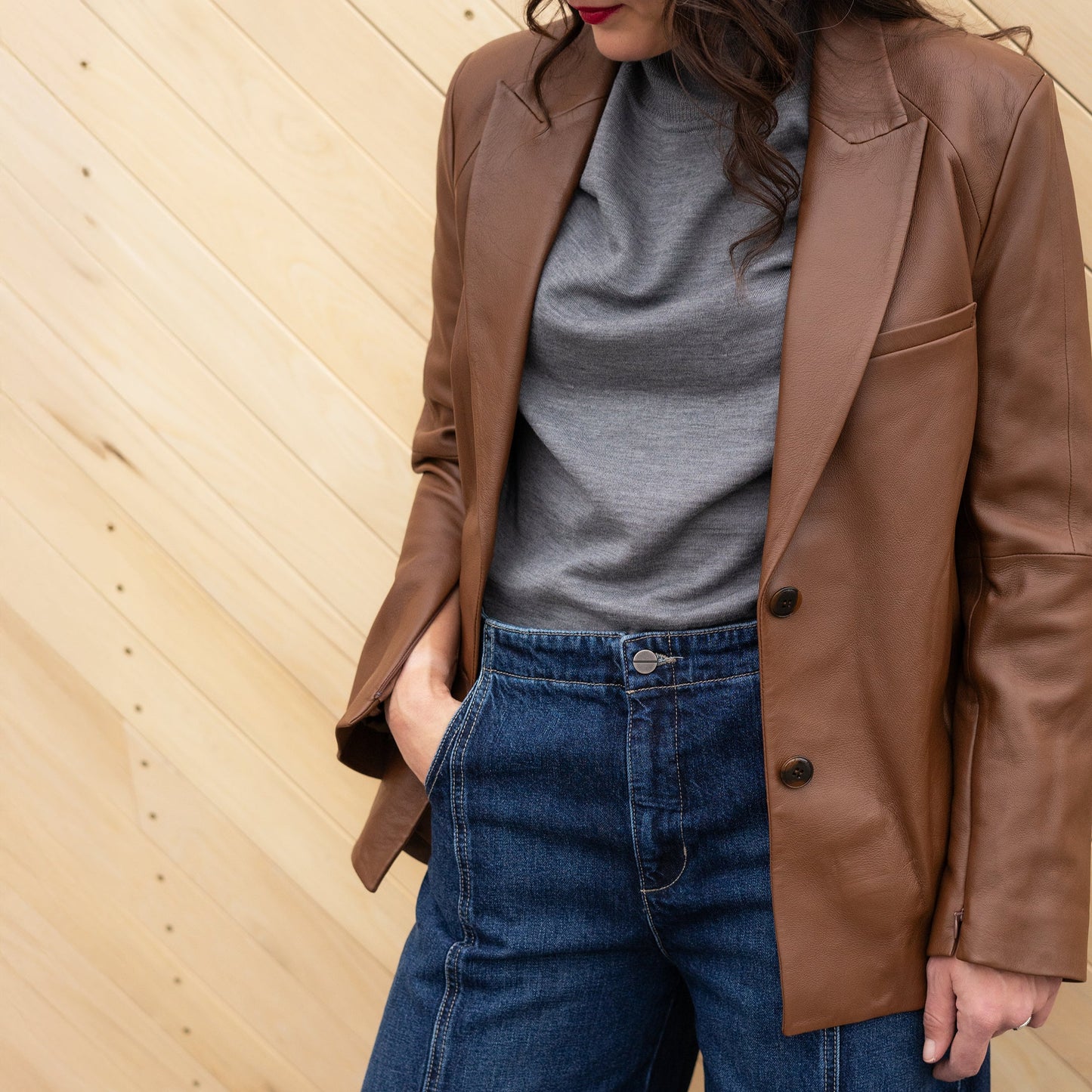 Joshua Leather Blazer in Mahogany