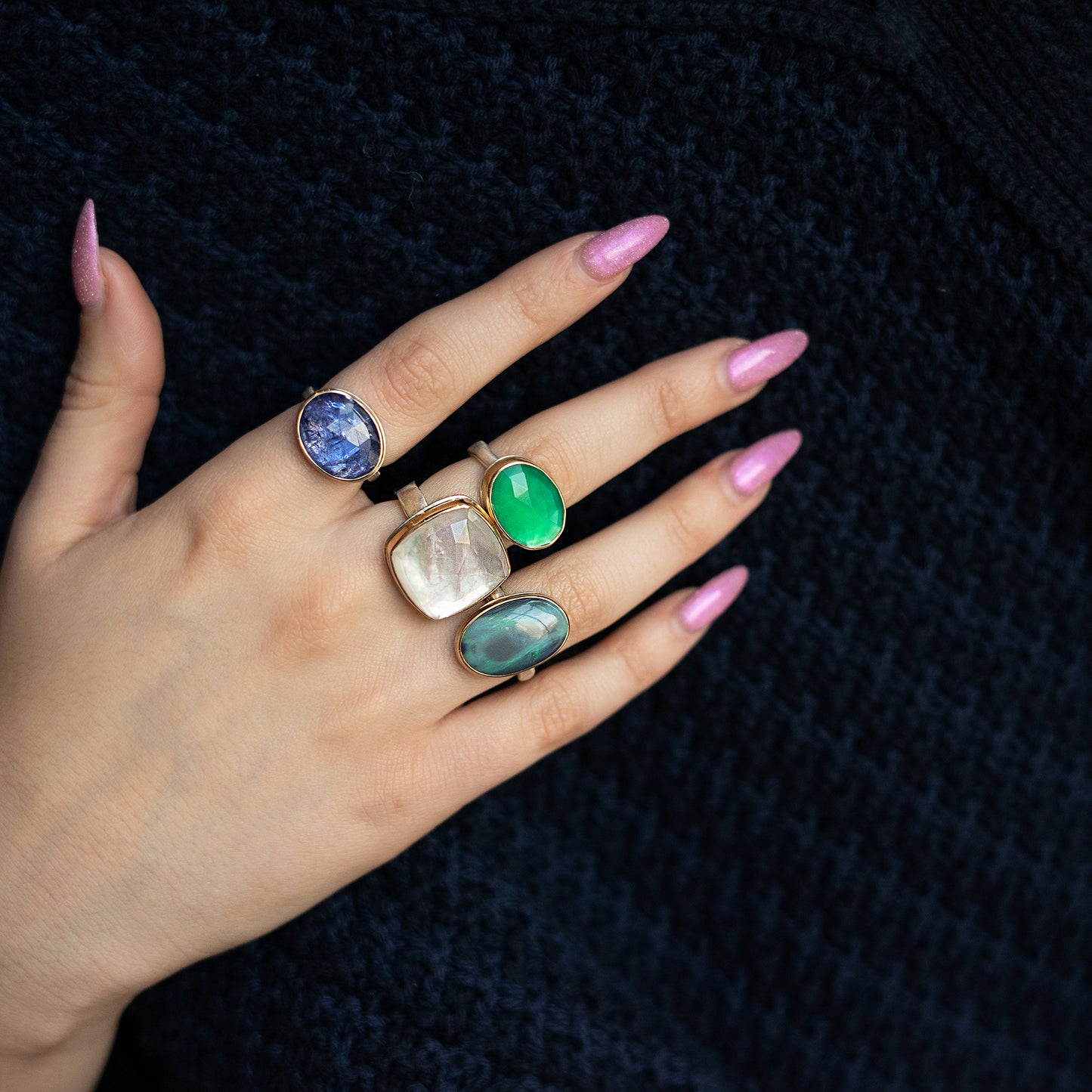 Small Oval Green Onyx Ring