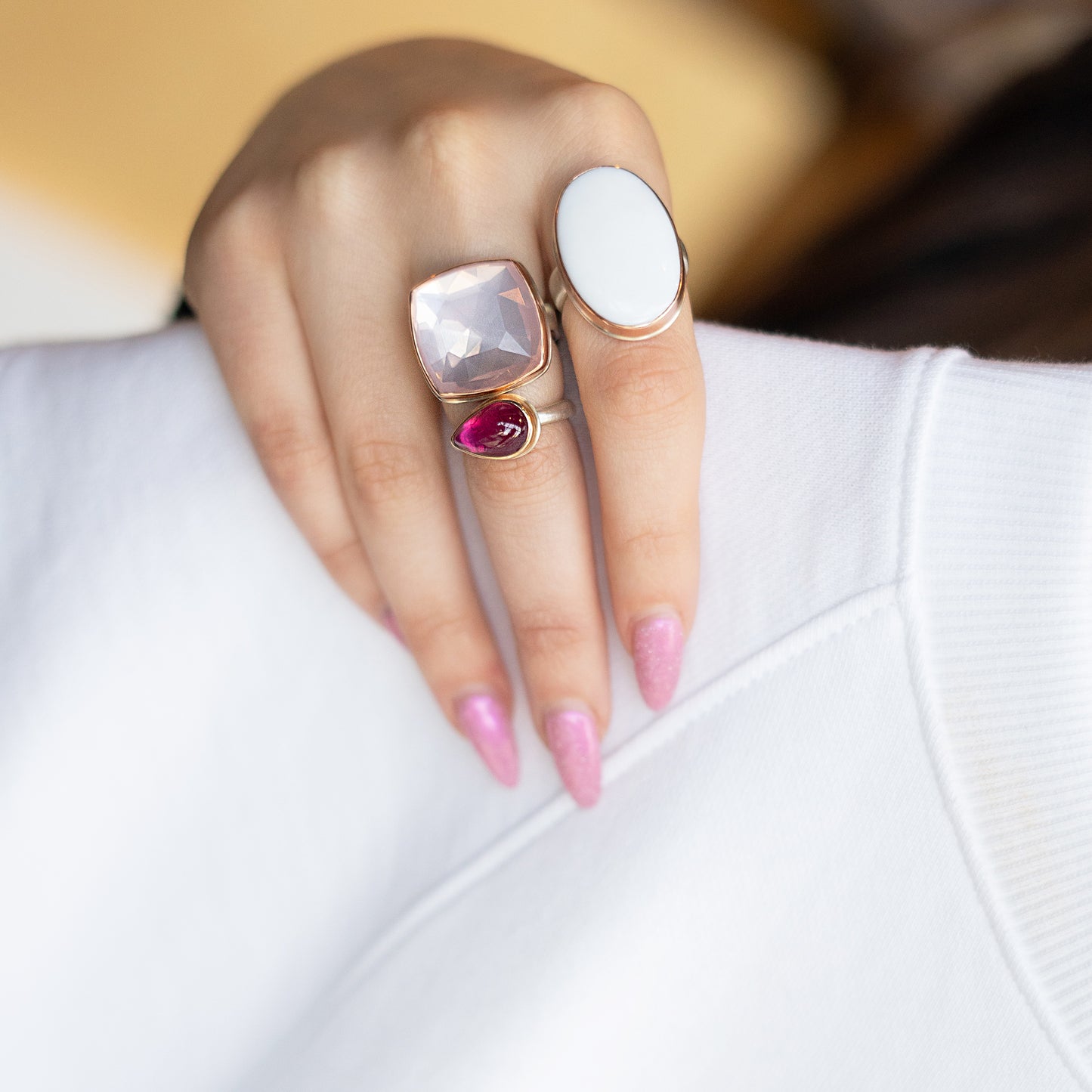 Rose Cut Rose Quartz Square Ring