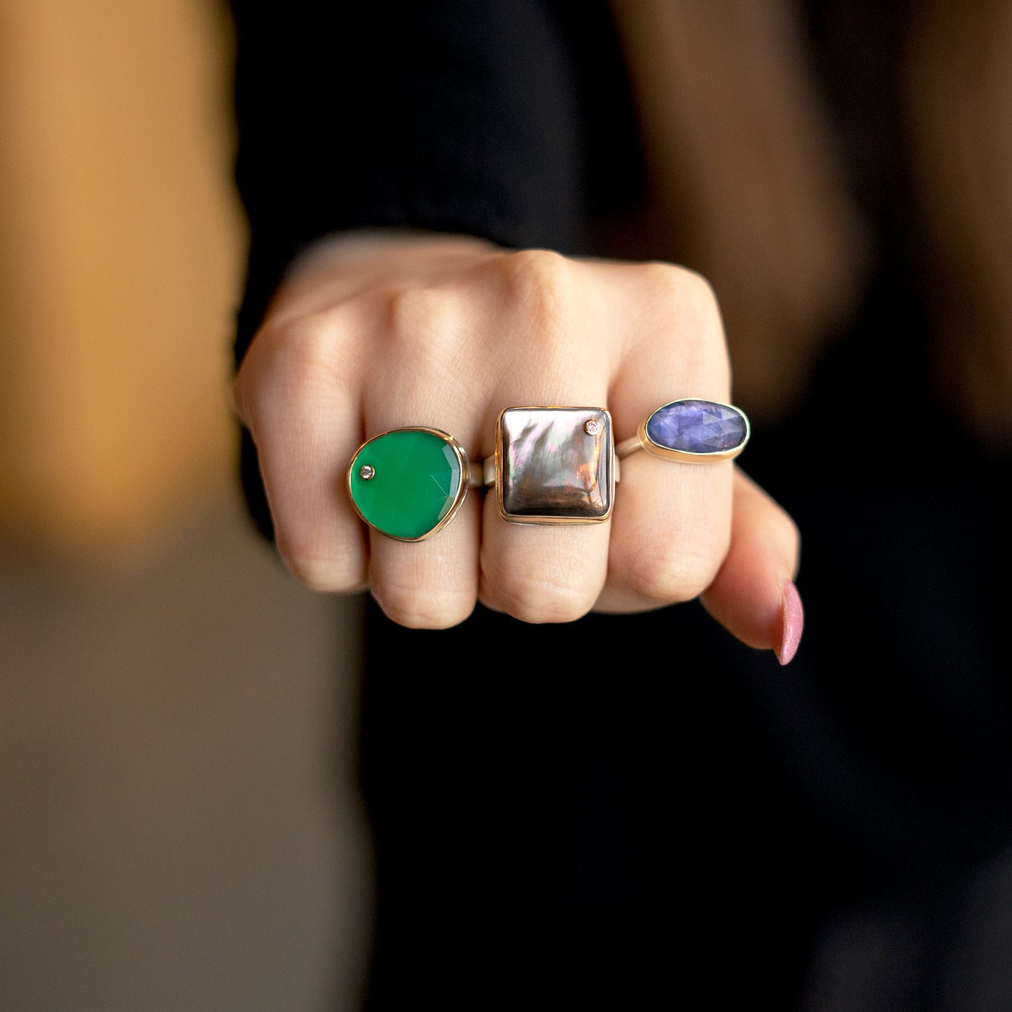 Rose Cut Green Onyx Ring