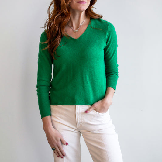 V-Neck Sweater in Clover Green