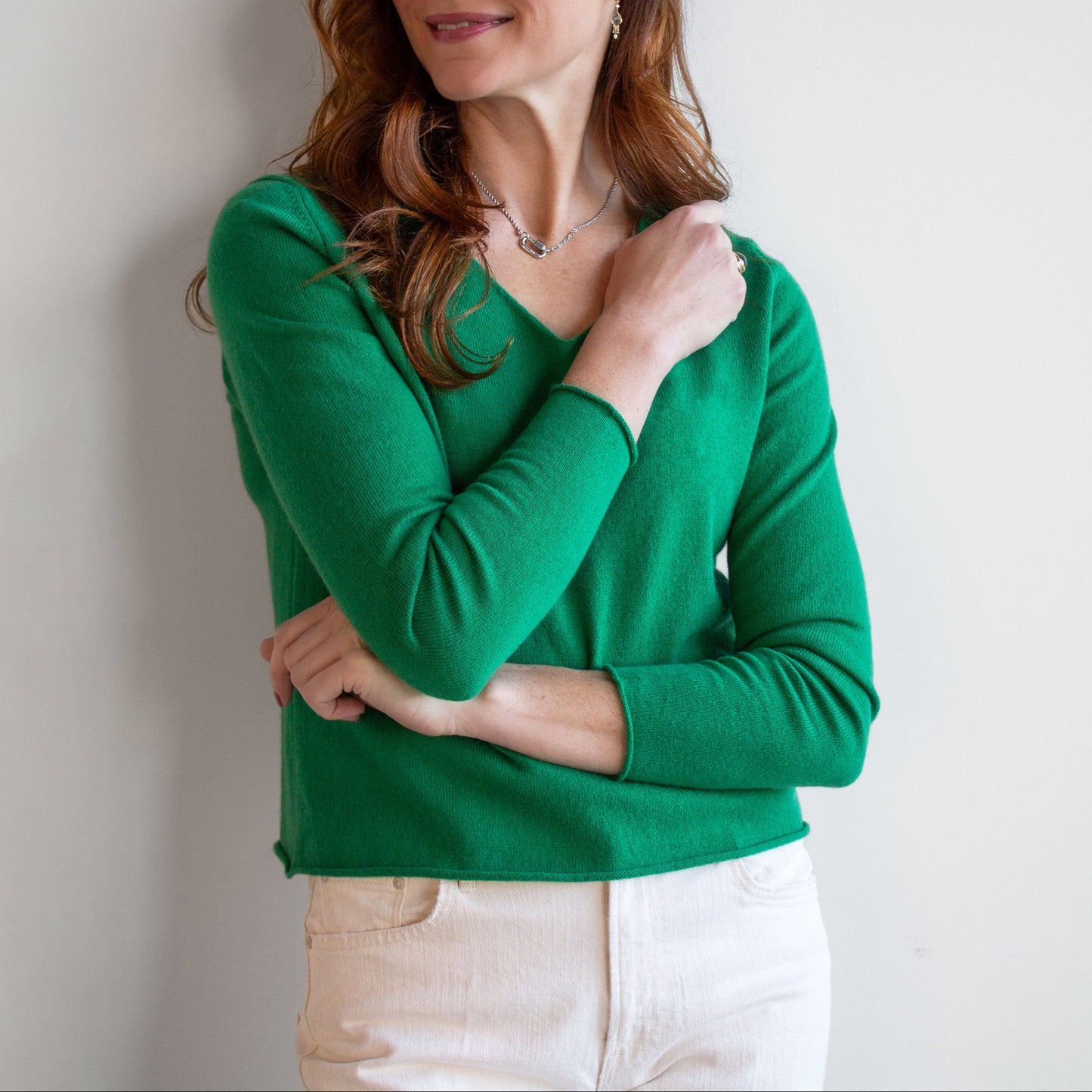 V-Neck Sweater in Clover Green