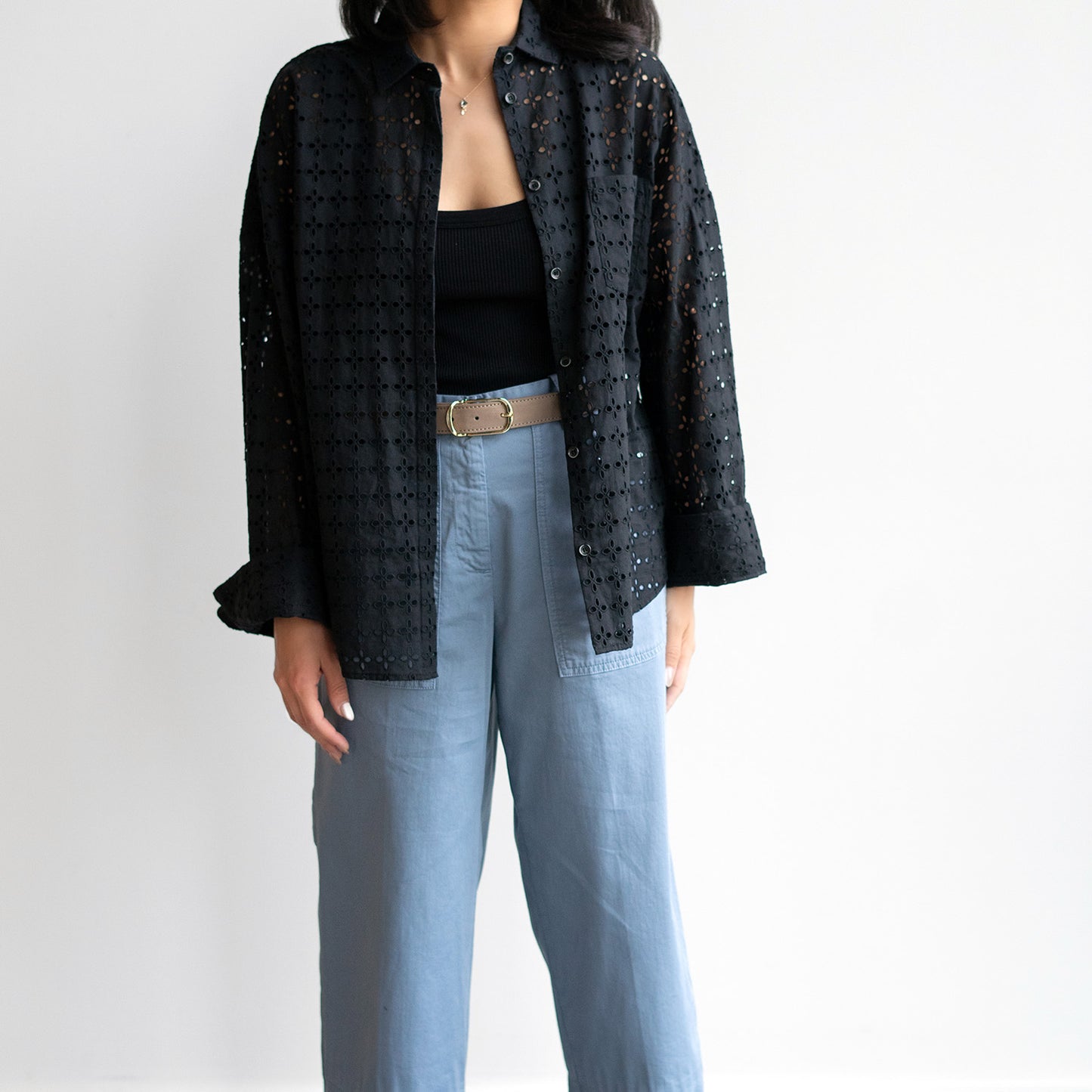 Amanda Eyelet Shirt in Nero