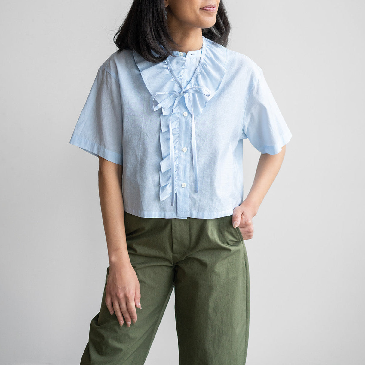 Emma Ruffle Top in Sax Blue