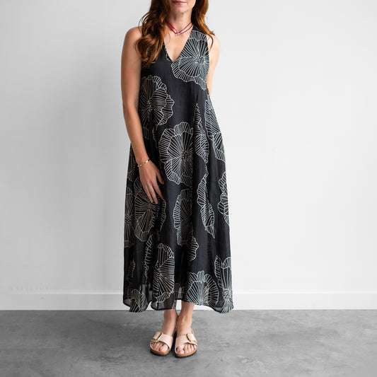 Floral V-Neck Dress in Black