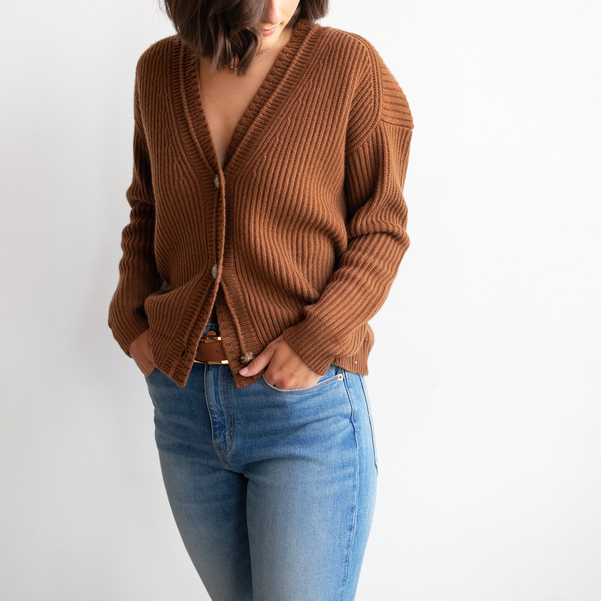 Knit Cardigan in Nut Brittle