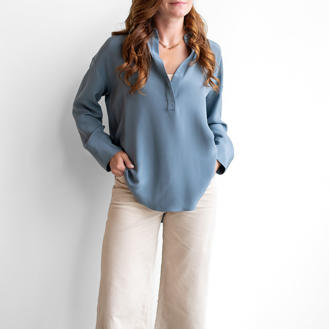Alanna Relaxed Popover in Smoky Blue