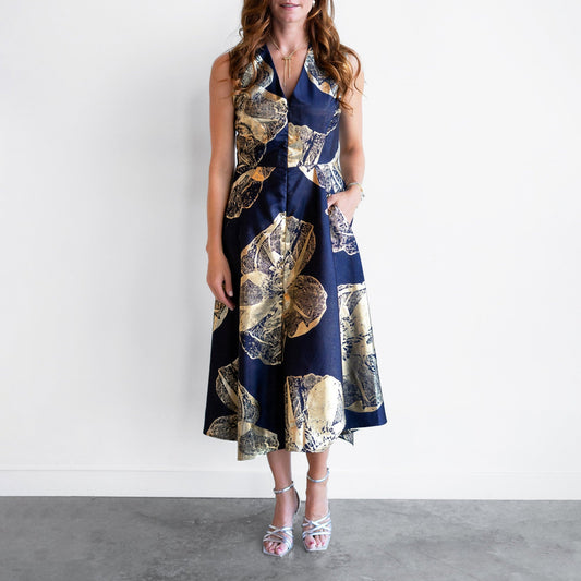 Sleeveless Wave Dress in Ink & Gold