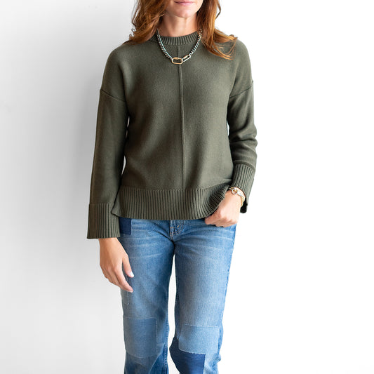 Seamed Easy Crew Sweater in Loden
