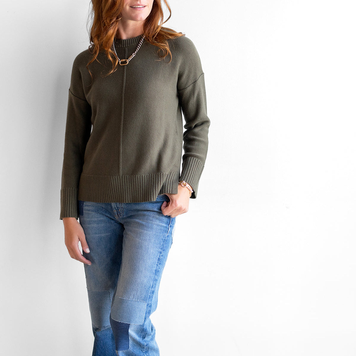 Seamed Easy Crew Sweater in Loden