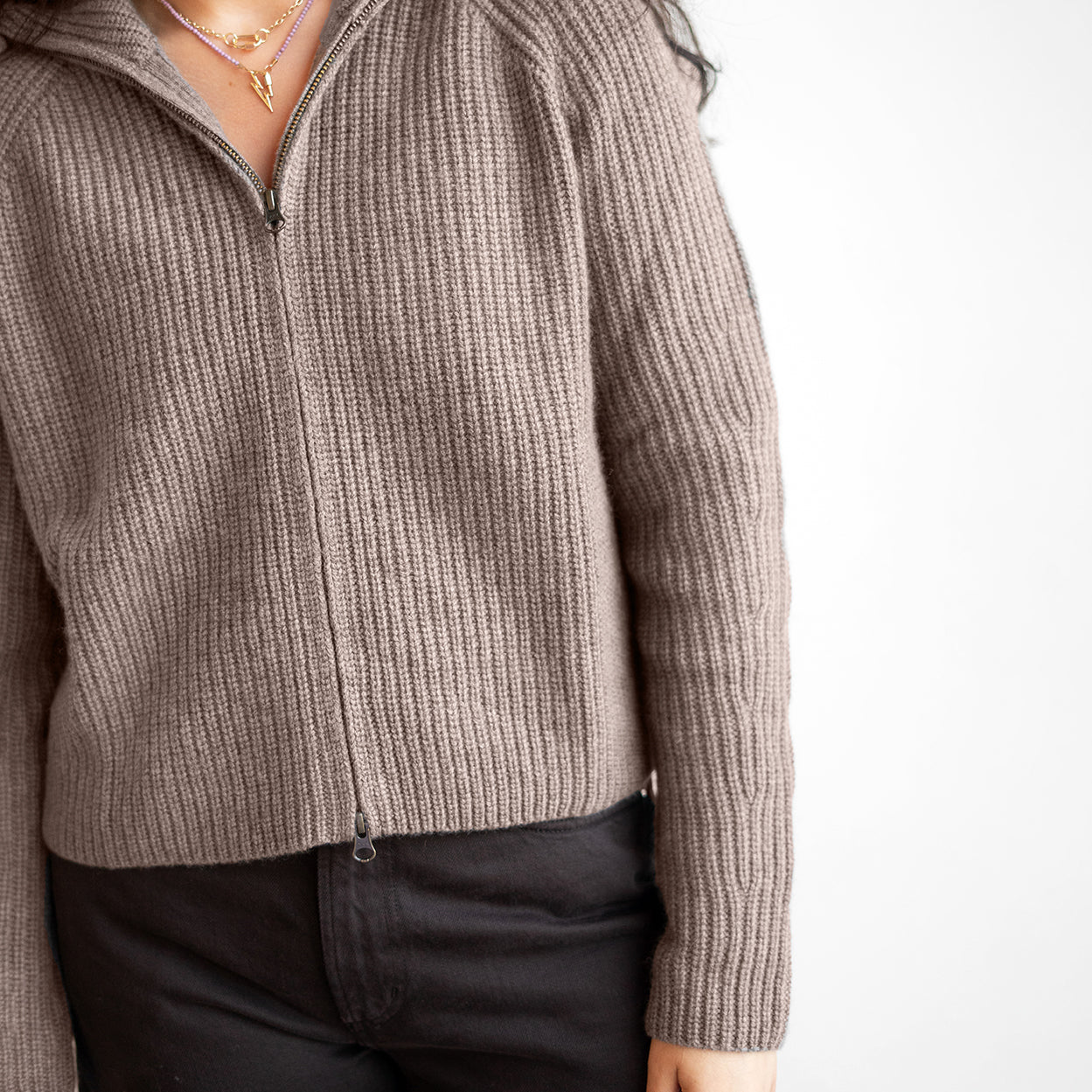 Sadie Zip Cardigan in Truffle