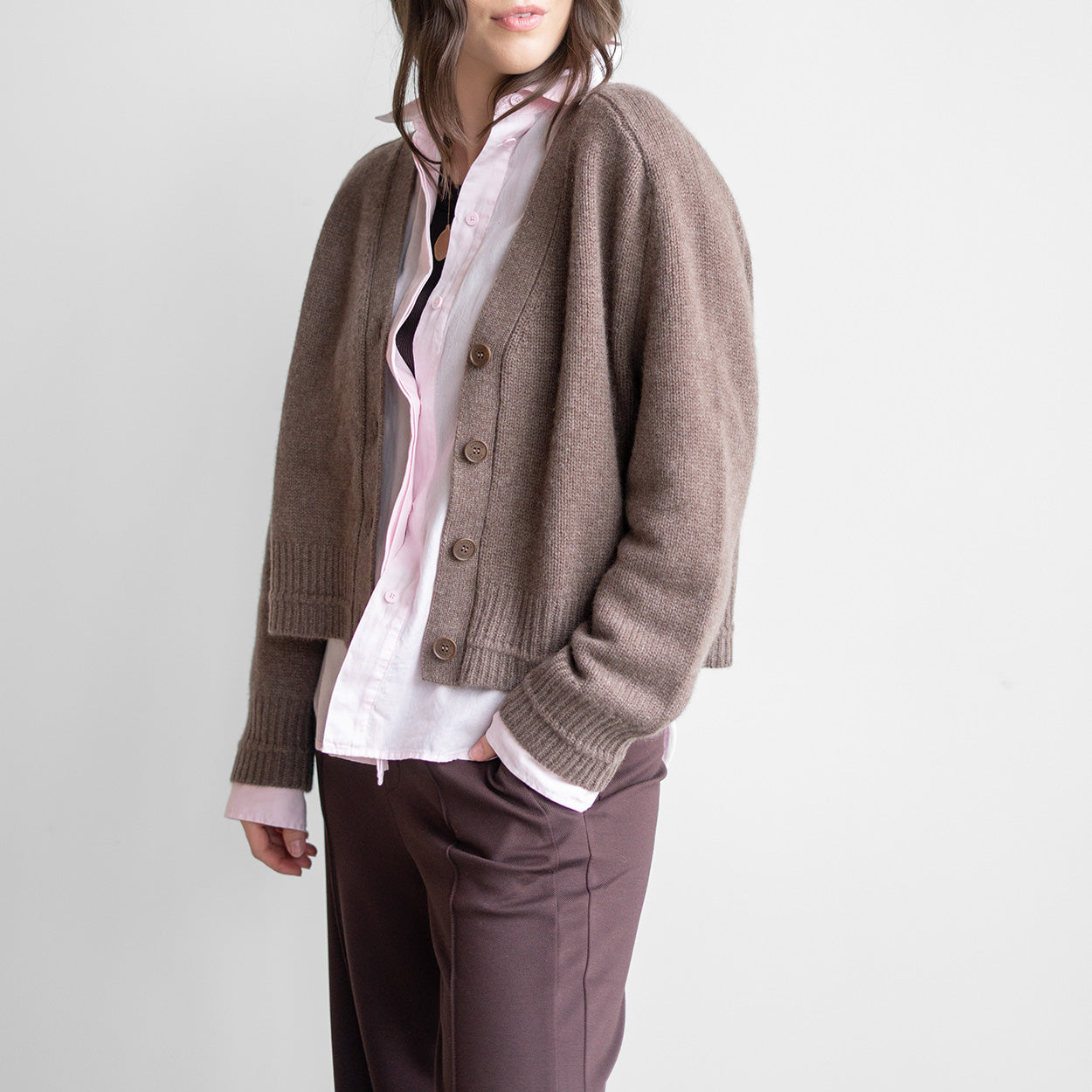 Rae Cropped Cardigan in Swiss Brown
