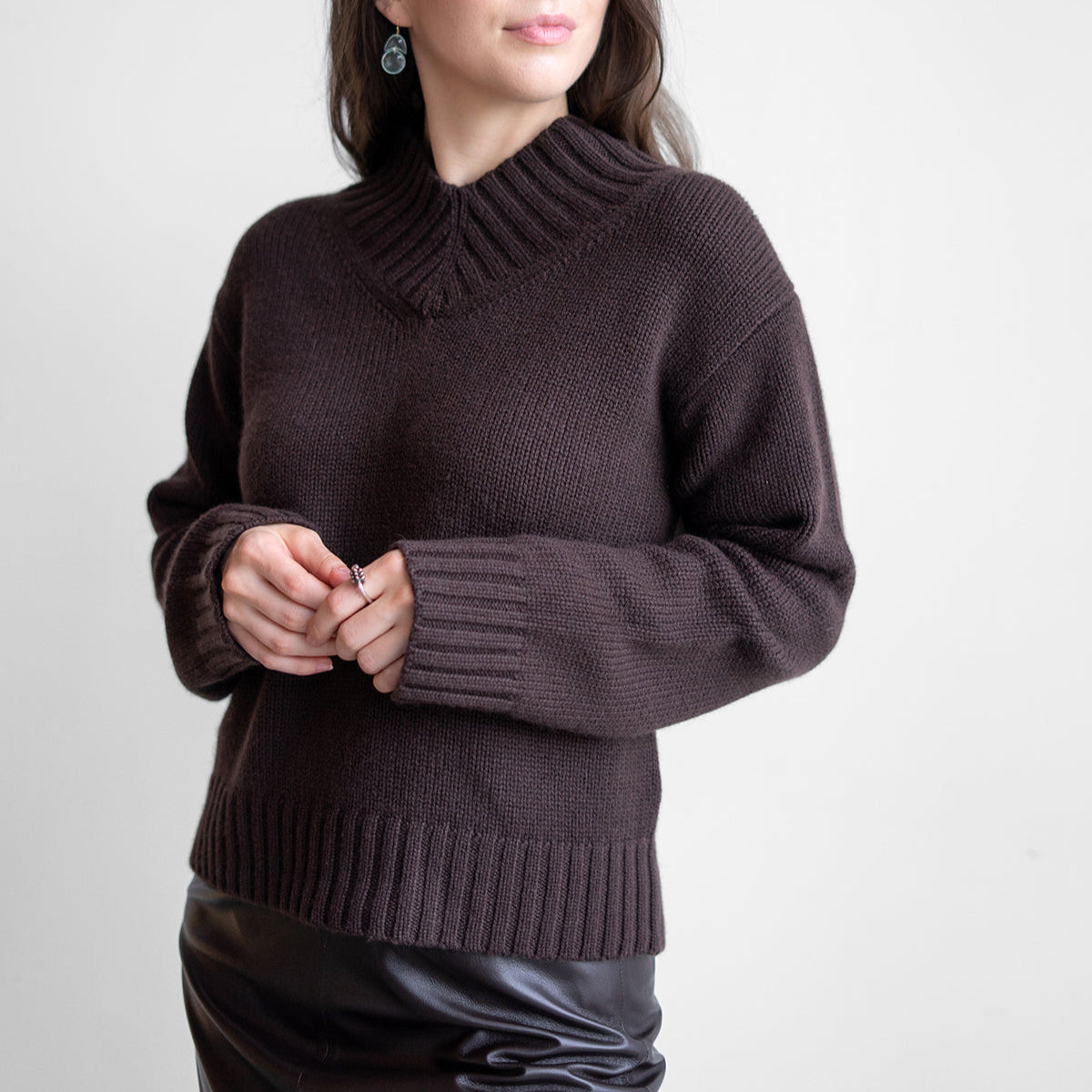Vee Sweater in Ebony Brown