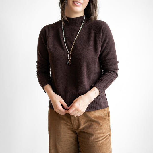 Hi Low Rib Trim Sweater in Chocolate
