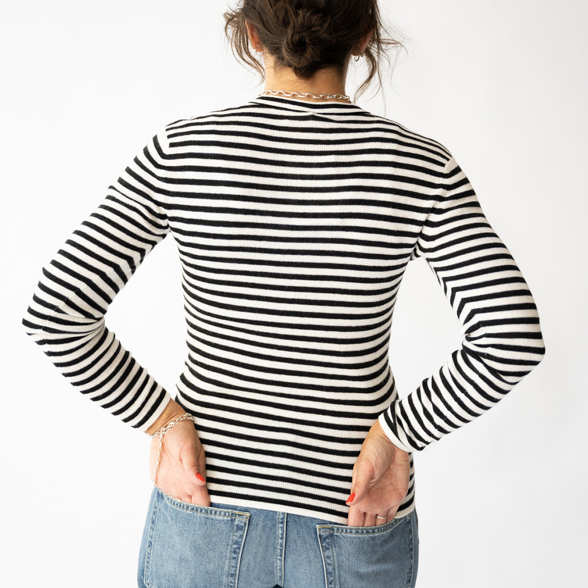 Vivian Top in Salt and Noir Stripe