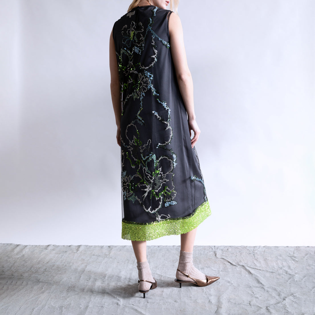 Embroidered Tulle Dress in Green