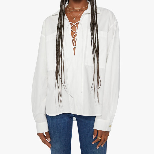 Roomie Lace Up Blouse in White
