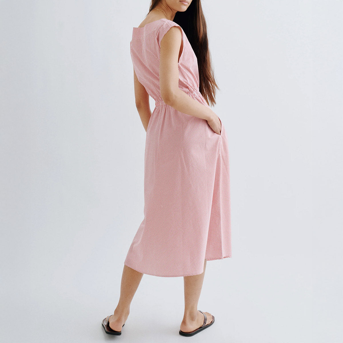 Demi Boatneck Dress in Poppy Stripe