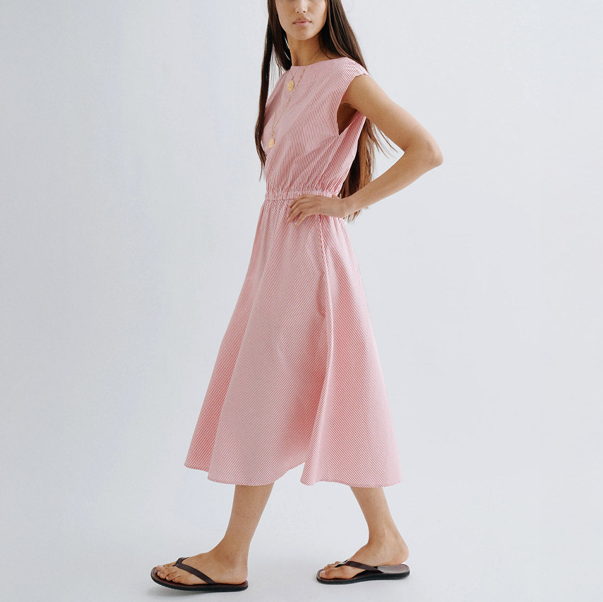 Demi Boatneck Dress in Poppy Stripe
