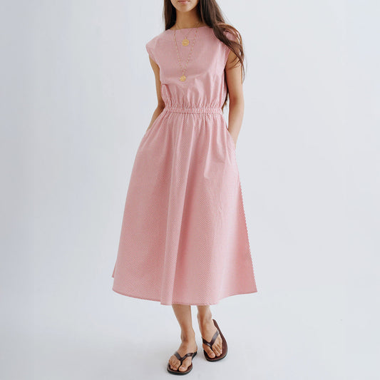 Demi Boatneck Dress in Poppy Stripe