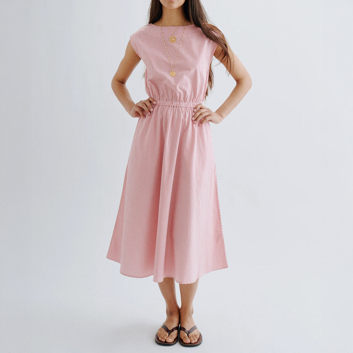Demi Boatneck Dress in Poppy Stripe