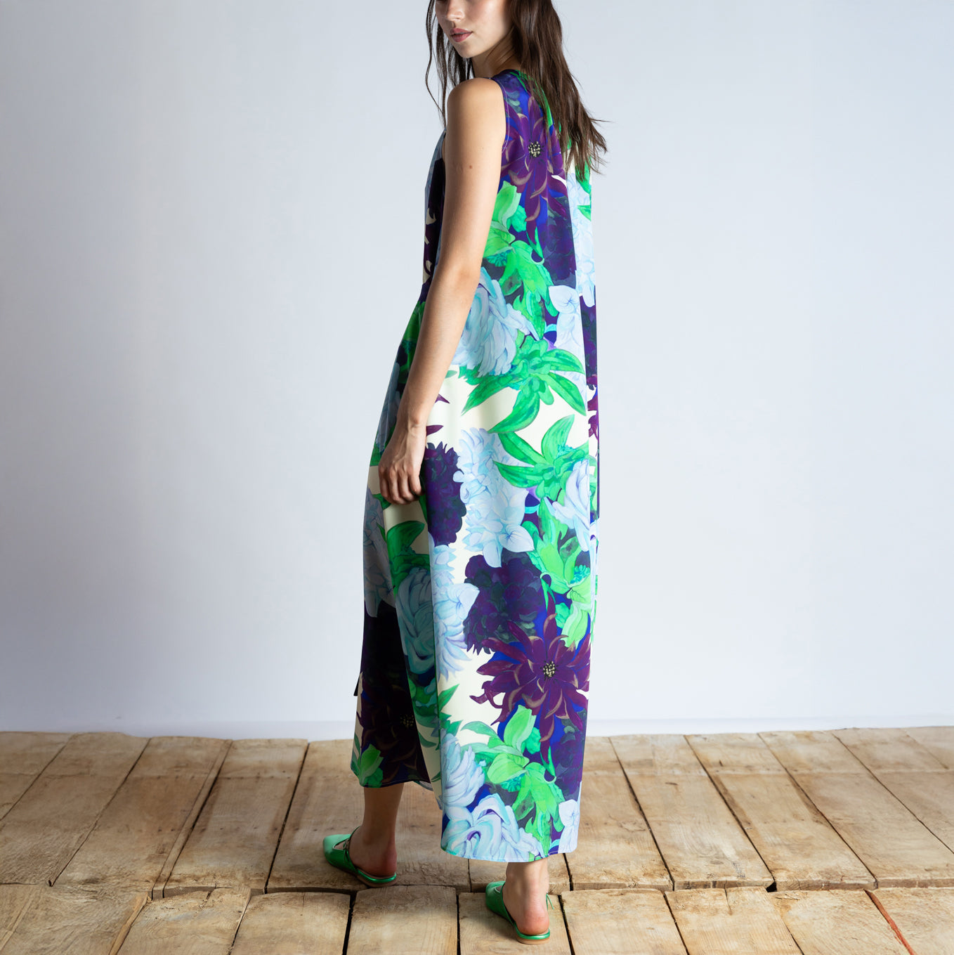 Floral Tie Dress in Purple & Green