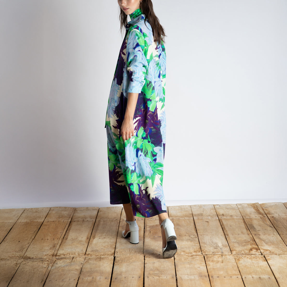 Floral Shirt Dress in Purple & Green