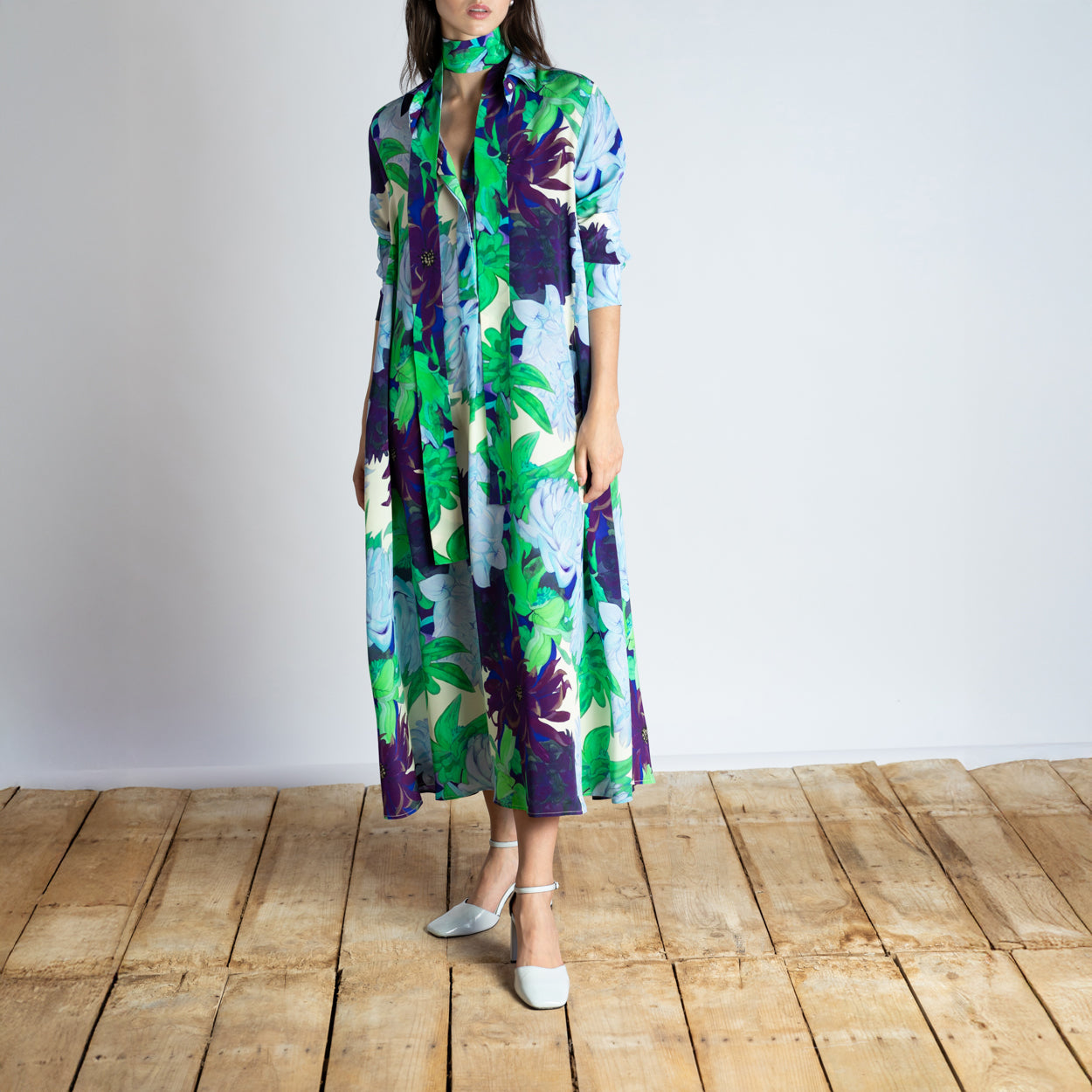 Floral Shirt Dress in Purple & Green