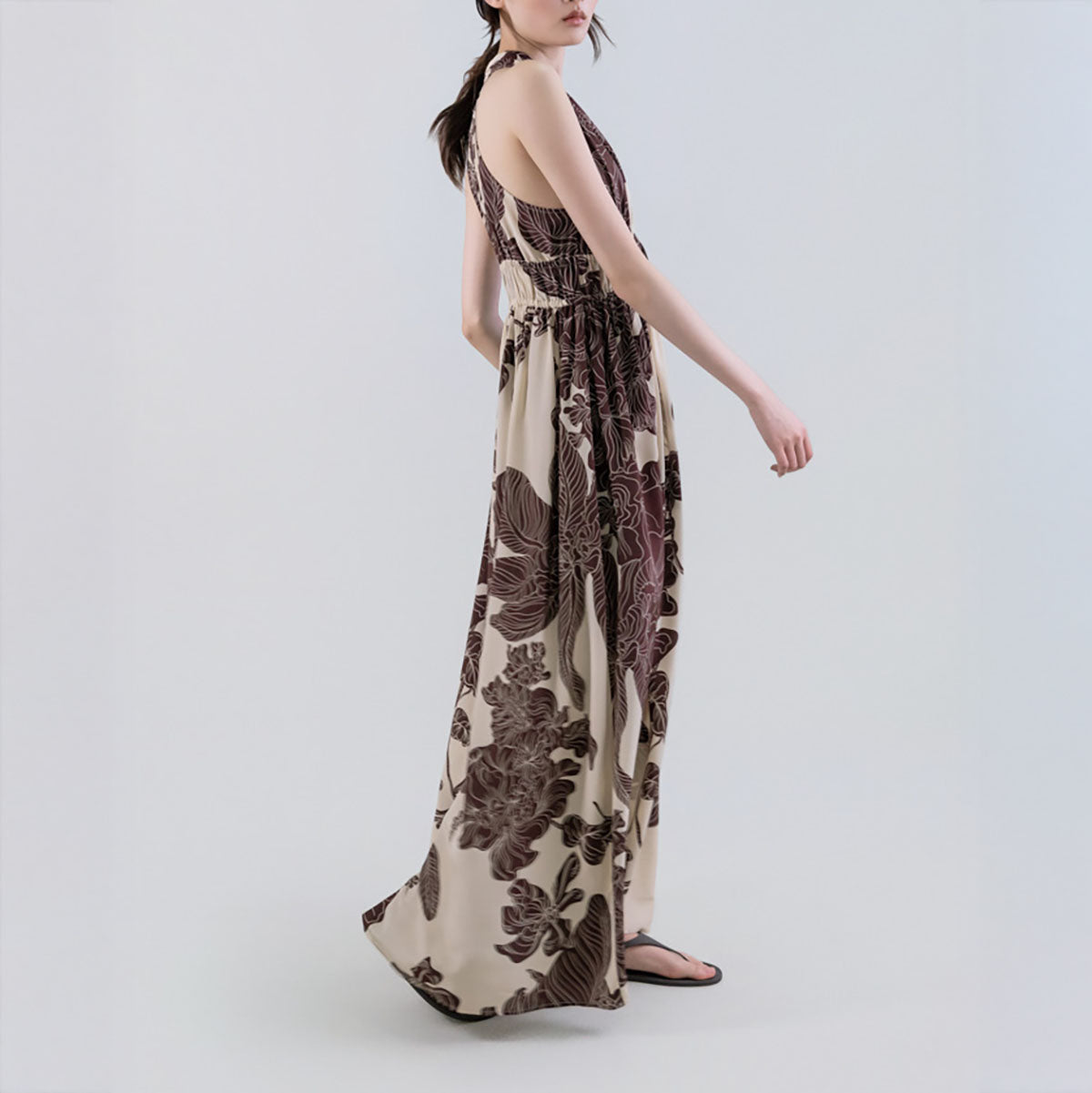 Halter Silk Maxi Dress in Chocolate