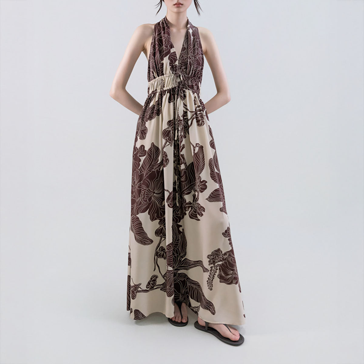 Halter Silk Maxi Dress in Chocolate