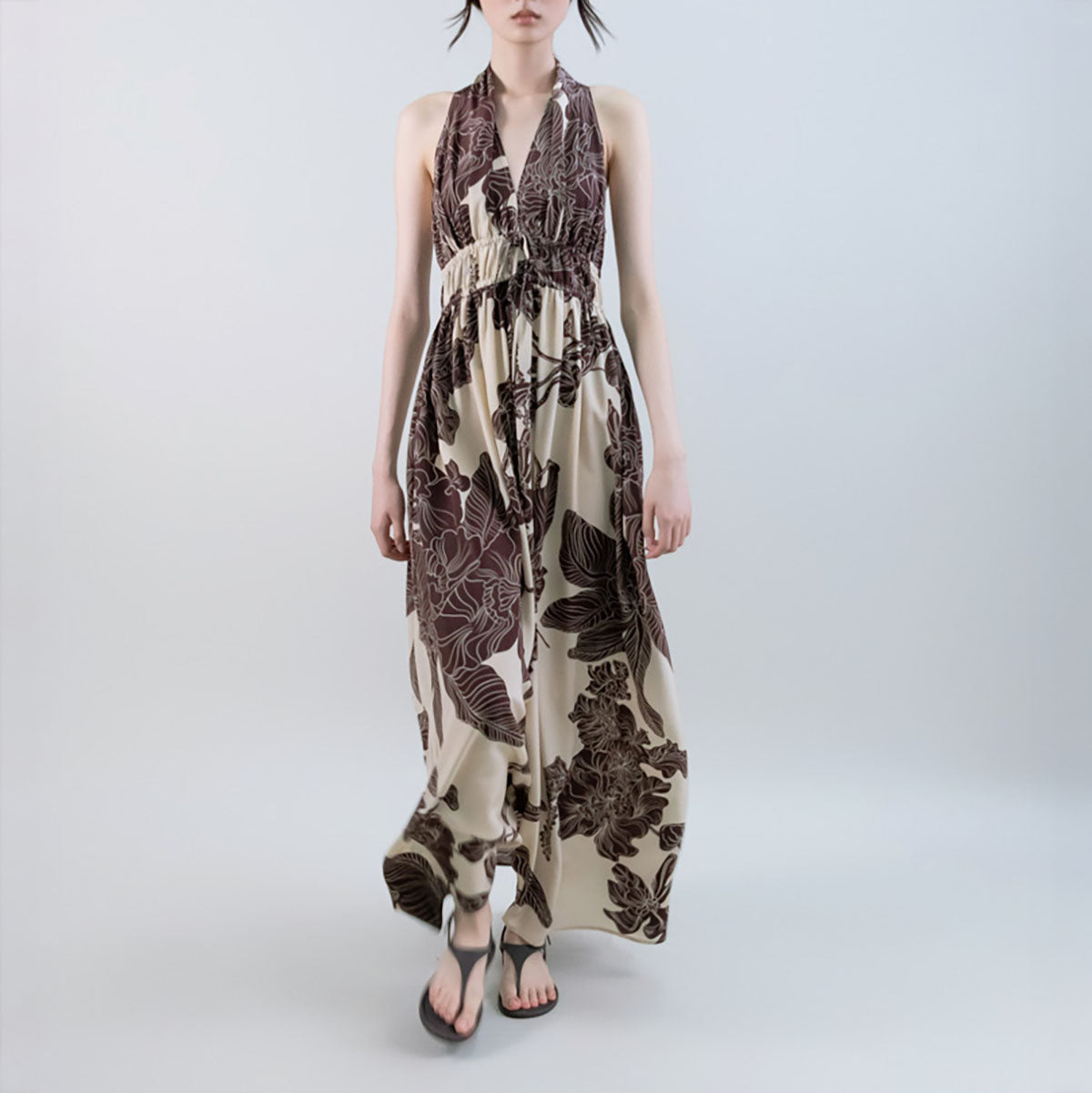 Halter Silk Maxi Dress in Chocolate